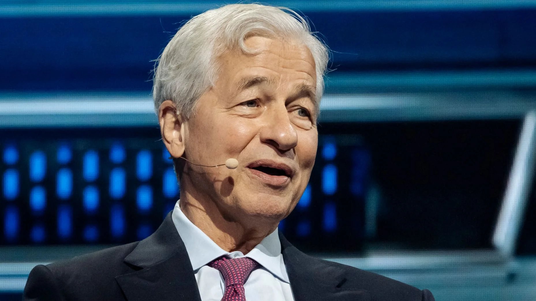 Jamie Dimon, chief executive officer of JPMorgan Chase & Co., speaks during the America Business Forum in Miami, Florida, US, on Thursday, Nov. 6, 2025.